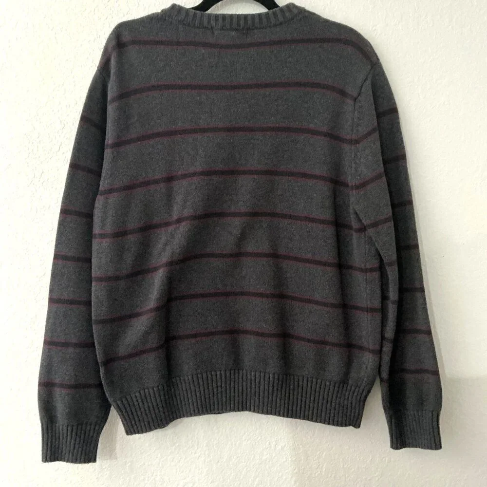 Vintage Covington Men's Grey Striped Crewneck Sweater Knit Pullover Size Large